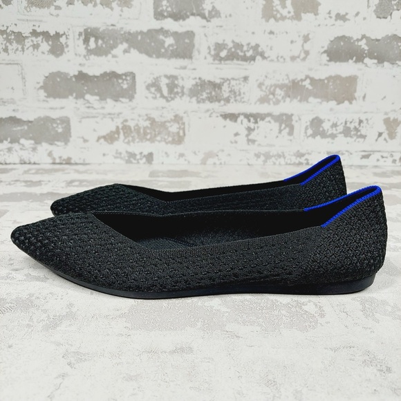 NEW Rothy's The Flat Black Knit Pointy Toe Slip On Loafers O465